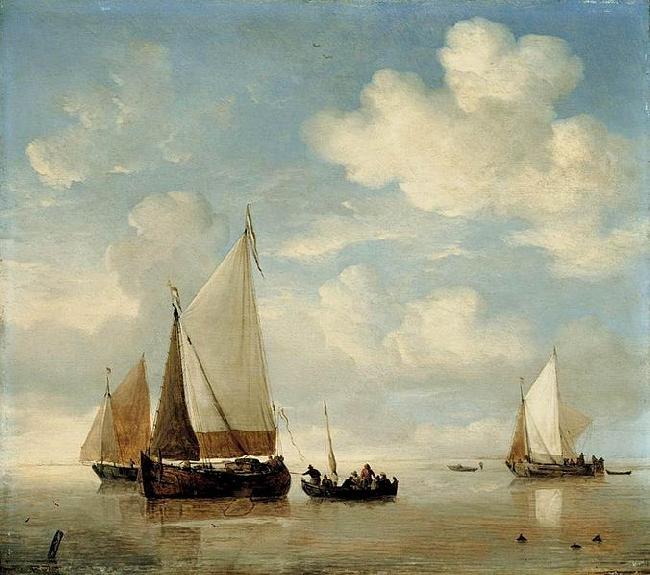 willem van de velde  the younger Dutch Smalschips and a Rowing Boat oil painting image